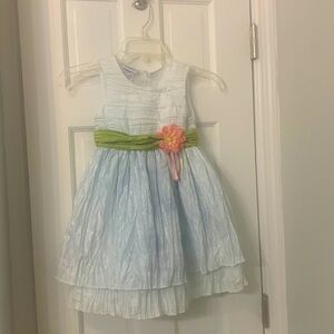 Size 4 girls Sunday dress no signs of wear pale blue green sash pink flower EUC